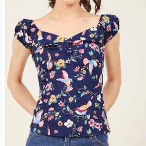 Collectif Tickle Me Picnic Cotton Top in Secret Garden